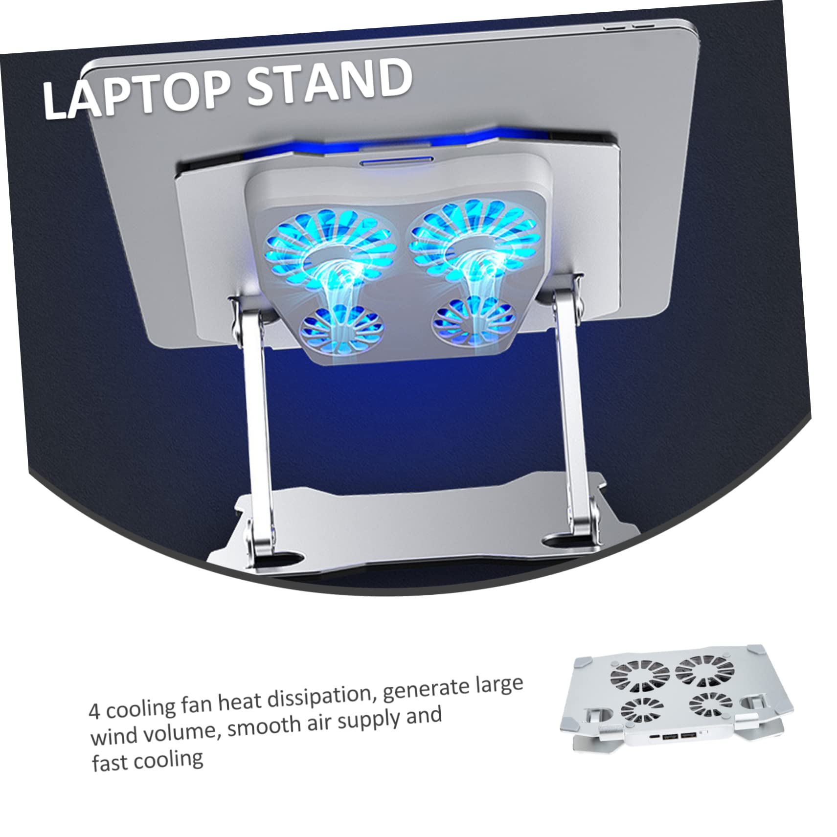 Happyyami Supporto per PC Portatile Regolabile 4 Ventole Silenziose, Base Antiscivolo in Silicone, Doppia Porta USB e Usb-c, Raffreddamento Rapido per Ufficio e Smart Working