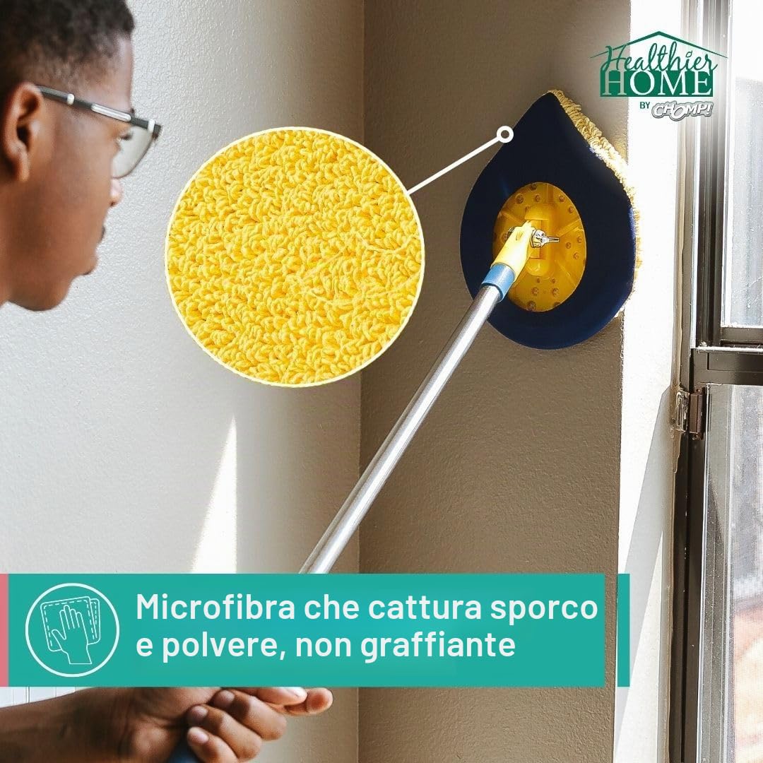 CHOMP - Pulitore da parete con manico lungo, pareti pulite in 5 minuti, estensibile, per parete, soffitto, polvere, lavaggio a umido e panno in microfibra lavabile