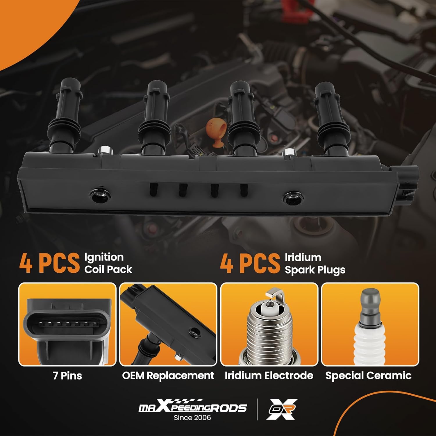maXpeedingrods UF669 Ignition Coil Pack XP3922 Spark Plug for Chevrolet Buick L4 1.4L Engine, 2011–2015 Cruze, 2012–2019 Sonic, 2015–2019 Trax, 2013–2019 Encore (Set of 4)