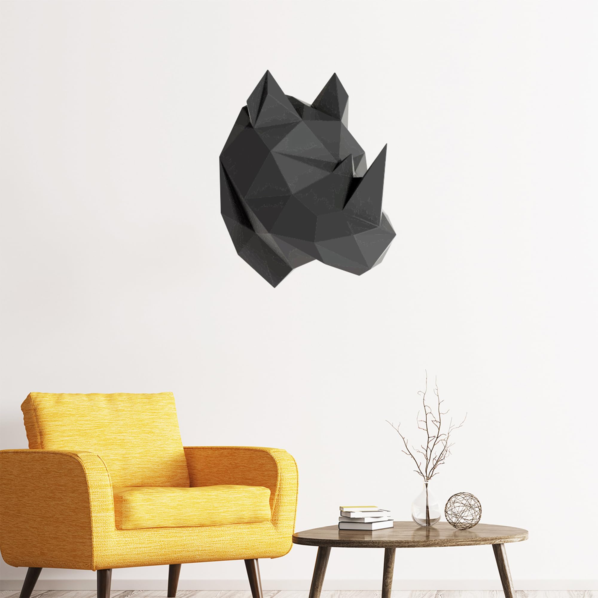 Sticker mural 3D rhinocéros noir 110x90 cm pour déco salon