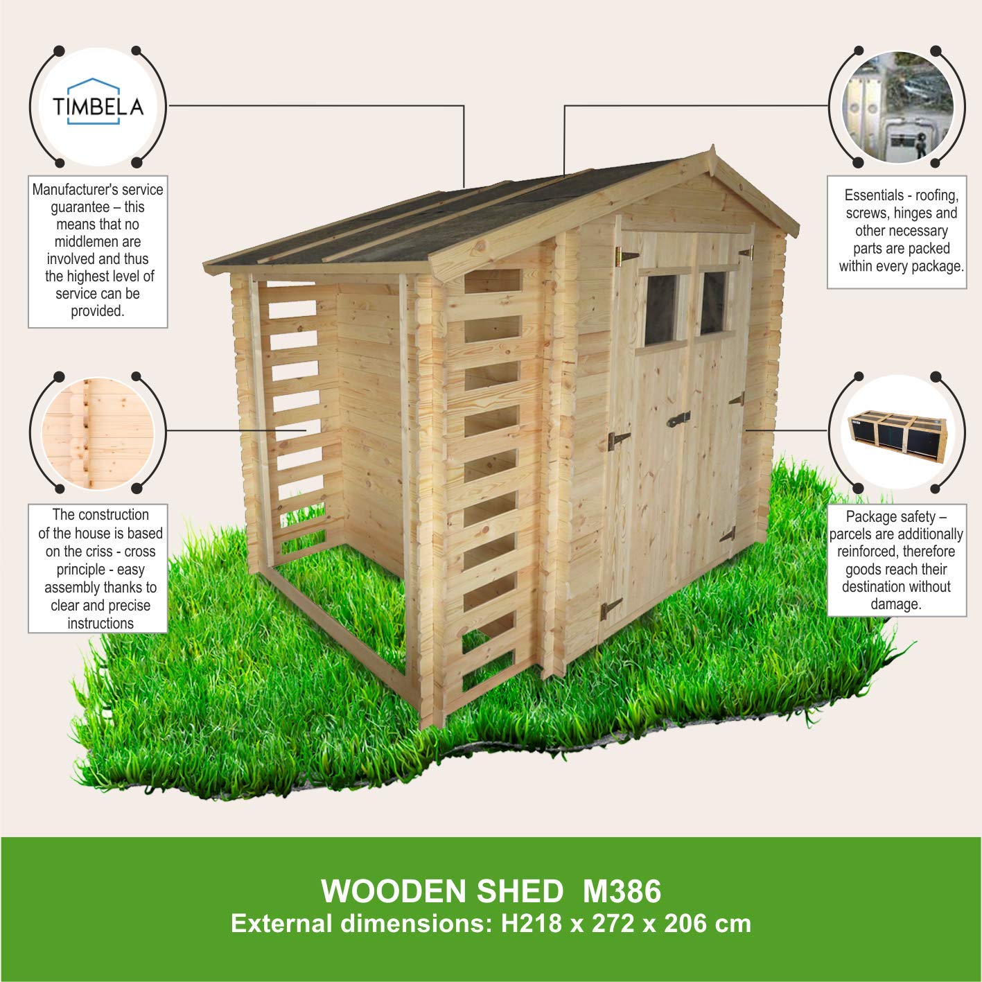 Timbela M386 Domek narzędziowy 256 x 200 cm – 5 m2