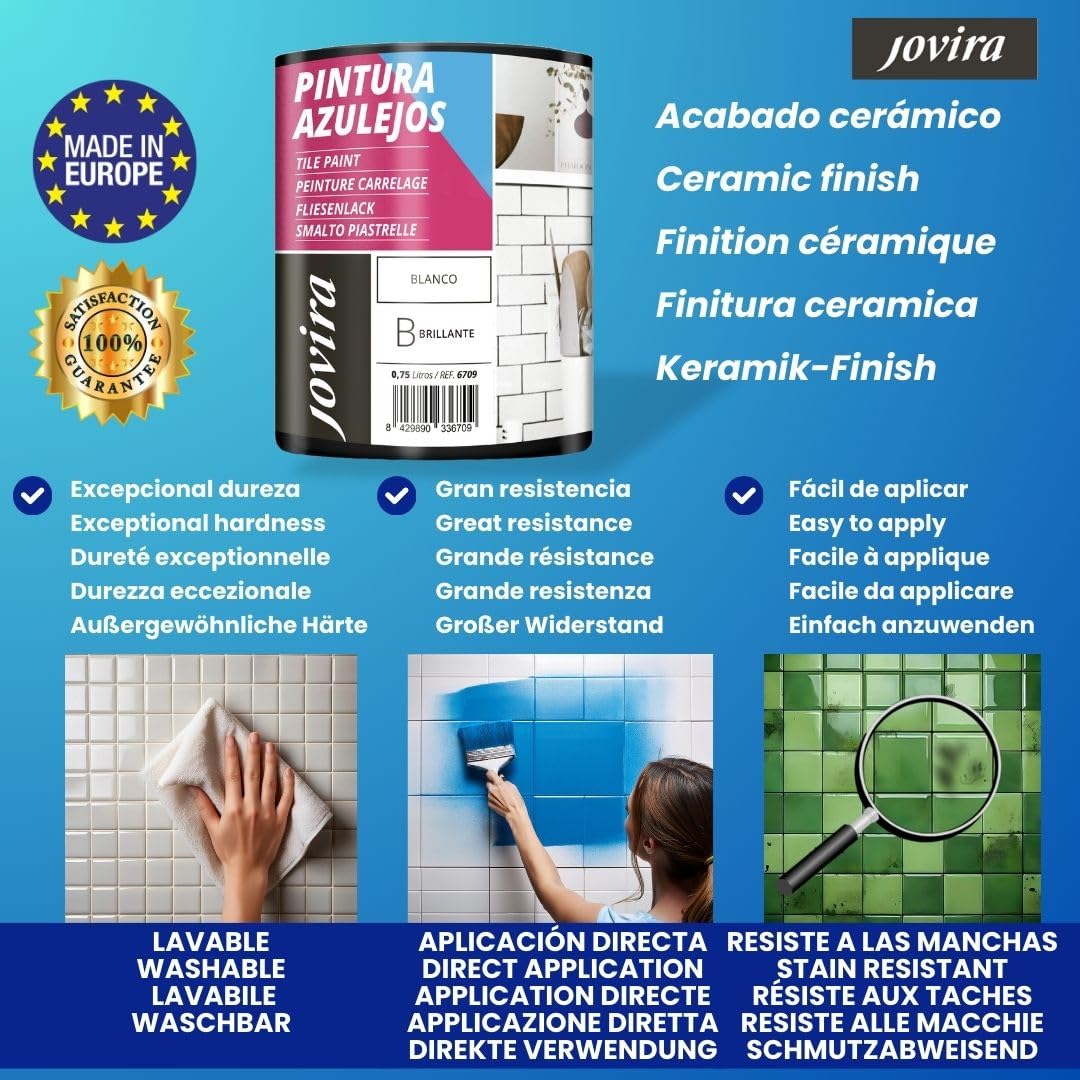 JOVIRA PINTURAS PEINTURE CARRELAGE Donnez une nouvelle image à votre cuisine et salle de bain. (2x750 Millilitres, Blanc Brillant)