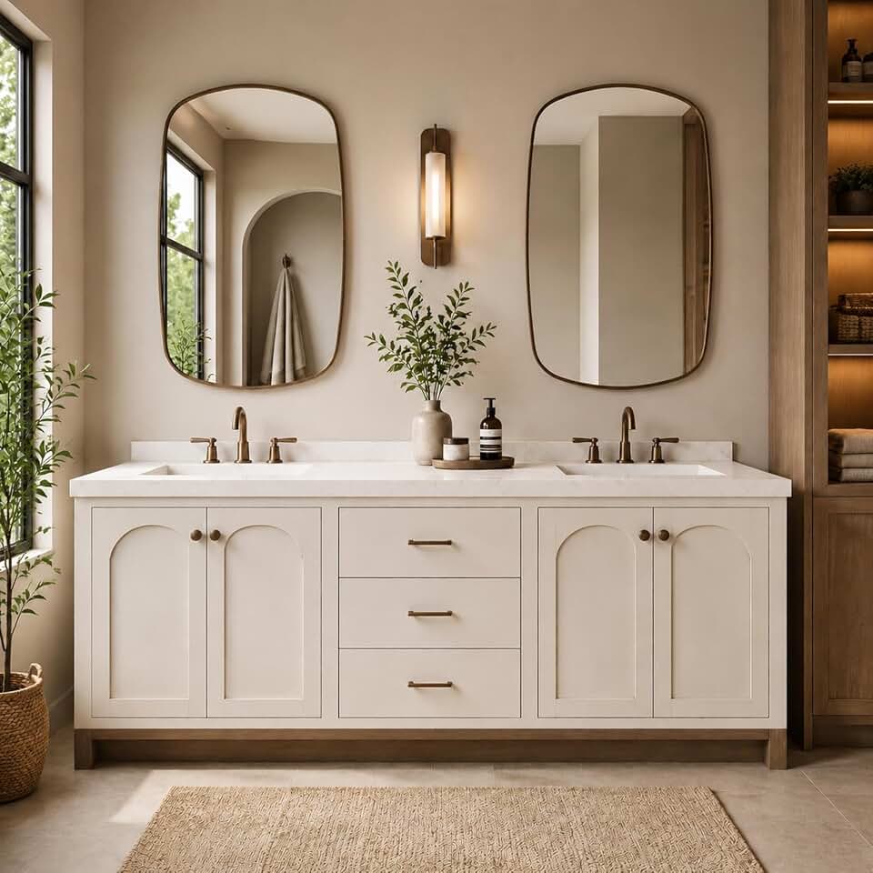 100 IN Freestanding Double-Sink Bathroom Vanity with Matching Mirrors