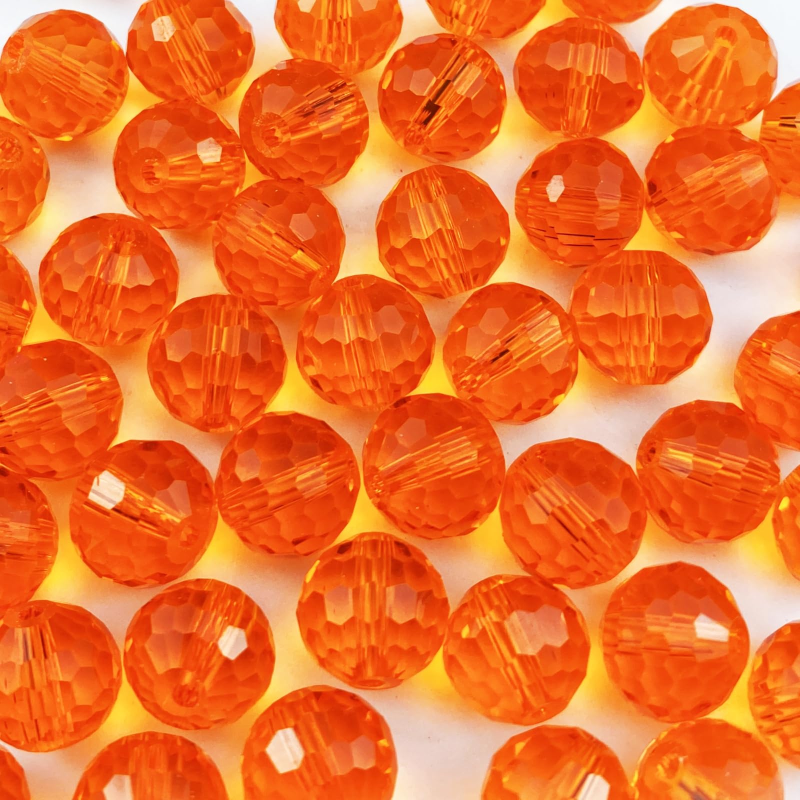 Xinhongo Crystal Glass Beads 50 Pieces 10mm Round 96 Faceted Glass Spacer Beads for Jewelry Making Bracelet Necklace Earring DIY Craft(Orange)