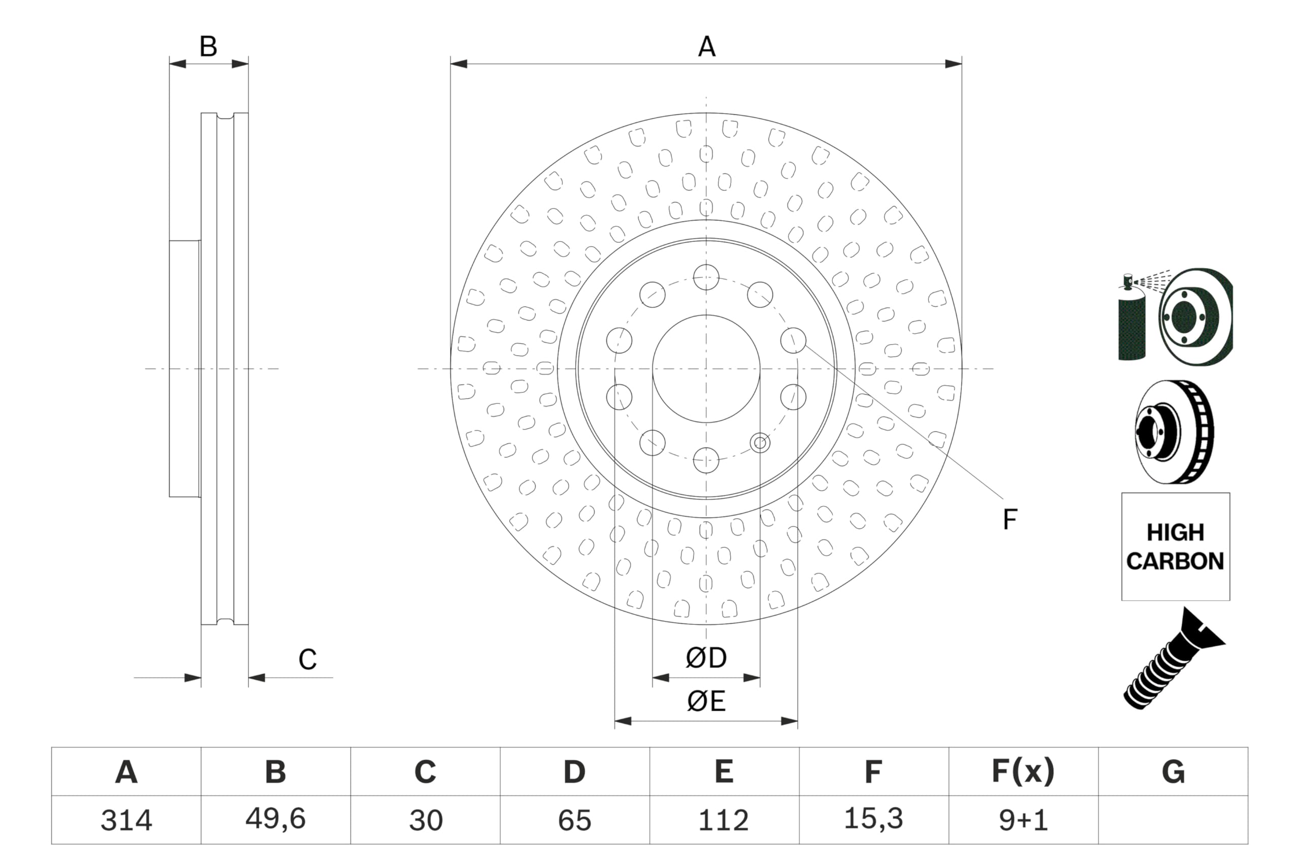 BOSCH Disco Freno BD1567 - Disco Freno Solido di 314mm - Asse Anteriore - Conforme al regolamento ECE-R90 - Lunga Durata, Anticorrosione Avanzata - 1 Disco