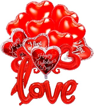 Red Heart Foil Balloons for Valentines Day, Wedding, Engagement Party Decoration - Love Shaped Balloons