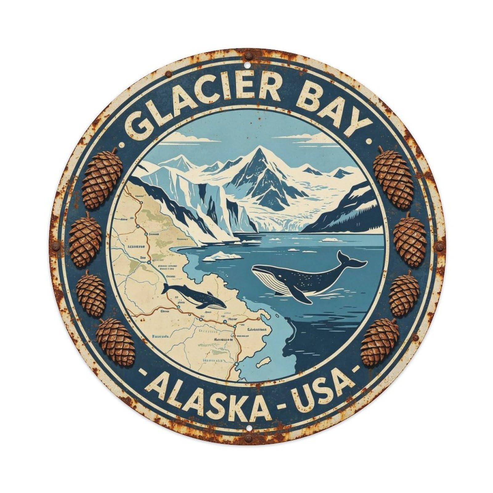 Glacier Bay, Alaska Metal Tin Sign Plaque