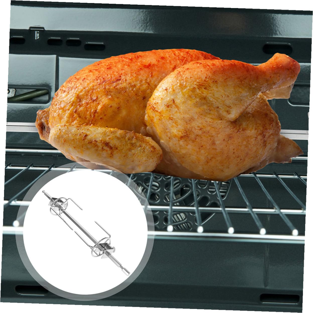 2 Stück Drehbare Bratgabeln aus Edelstahl für Hähnchen und Pute | Backofen und Braten, Silberfarbener Edelstahl, Gleichmäßige Hitze, Leichte Reinigung
