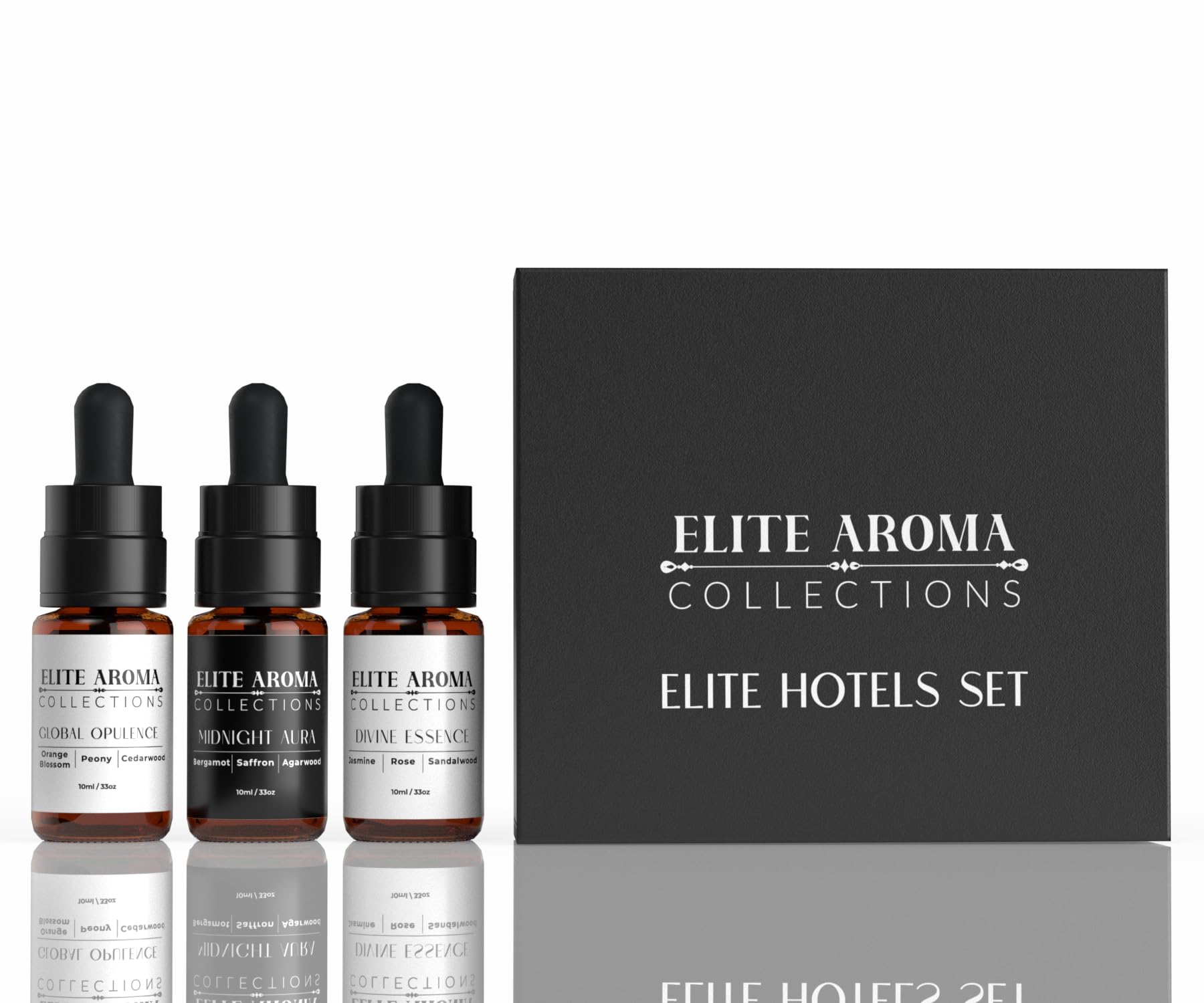 Elite Hotel Fragrance Oils Gift Set (3 Pack) - Midnight Aura, Divine Essence, Global Opulence - Luxury Hotel Scents for Diffusers & Aromatherapy - 0.3
