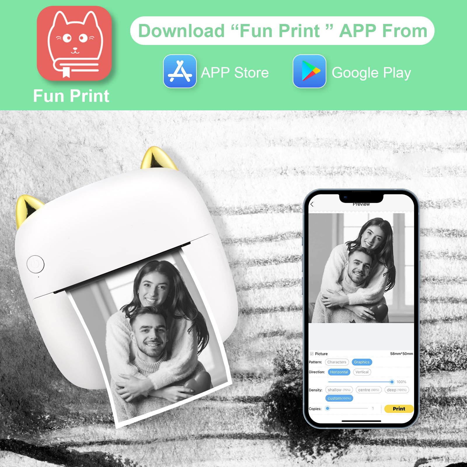 Stampante Fotografica Istantanea Portatile con LED, Termica Bluetooth Ricarica USB per Note Memo