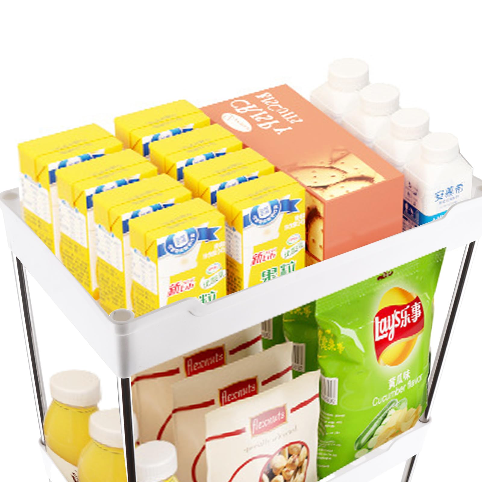 ASelected Carrello portaoggetti a 4 ripiani su ruote, carrello portaoggetti da cucina, per ufficio, soggiorno, cucina, cestino portaoggetti mobile, ripiani organizzatori, bianco