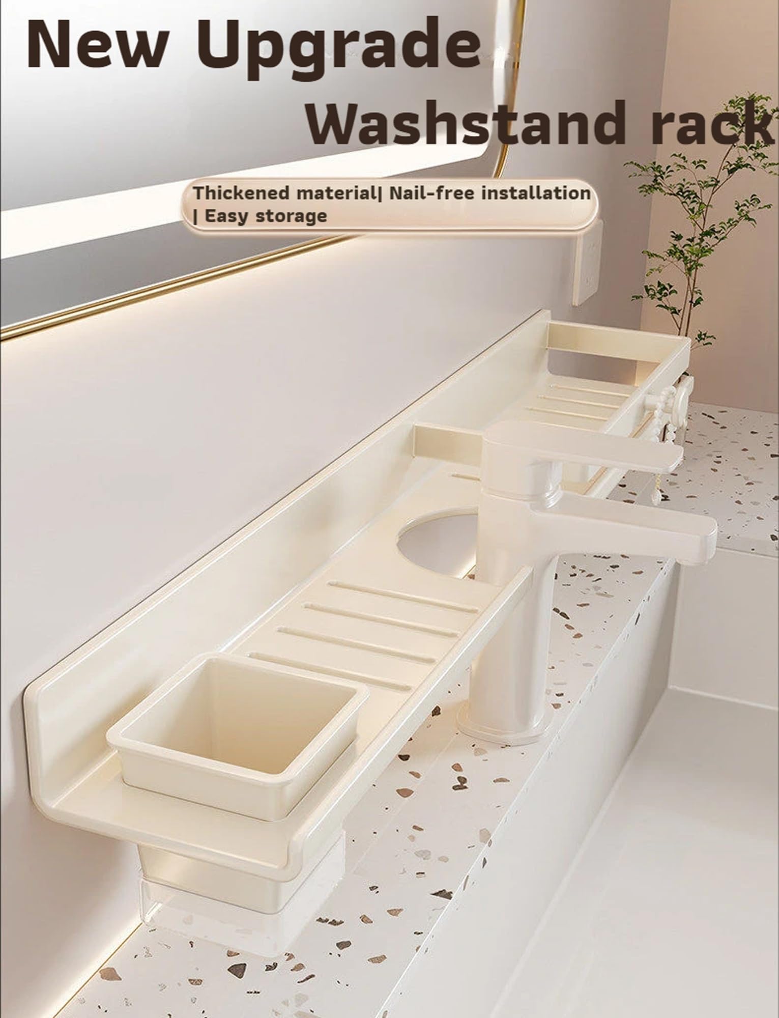 Estante organizador de almacenamiento para fregadero sin taladrar, soporte para grifo de pared para baño y cocina, diseño de drenaje fácil para lavandería, 50 cm