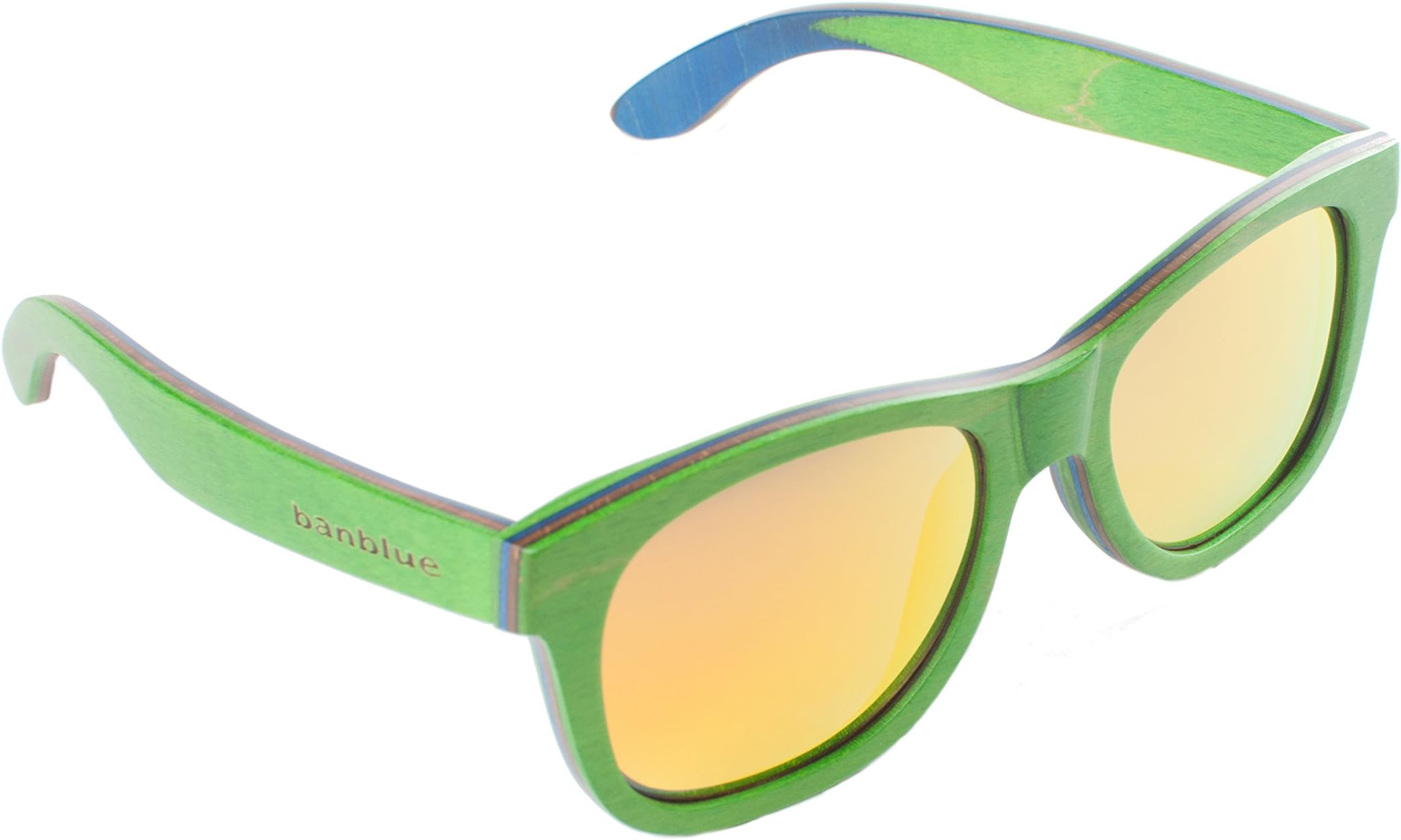banblue Wooden Sunglasses Skateboard Design - Shades That Float (Green, Yellow)