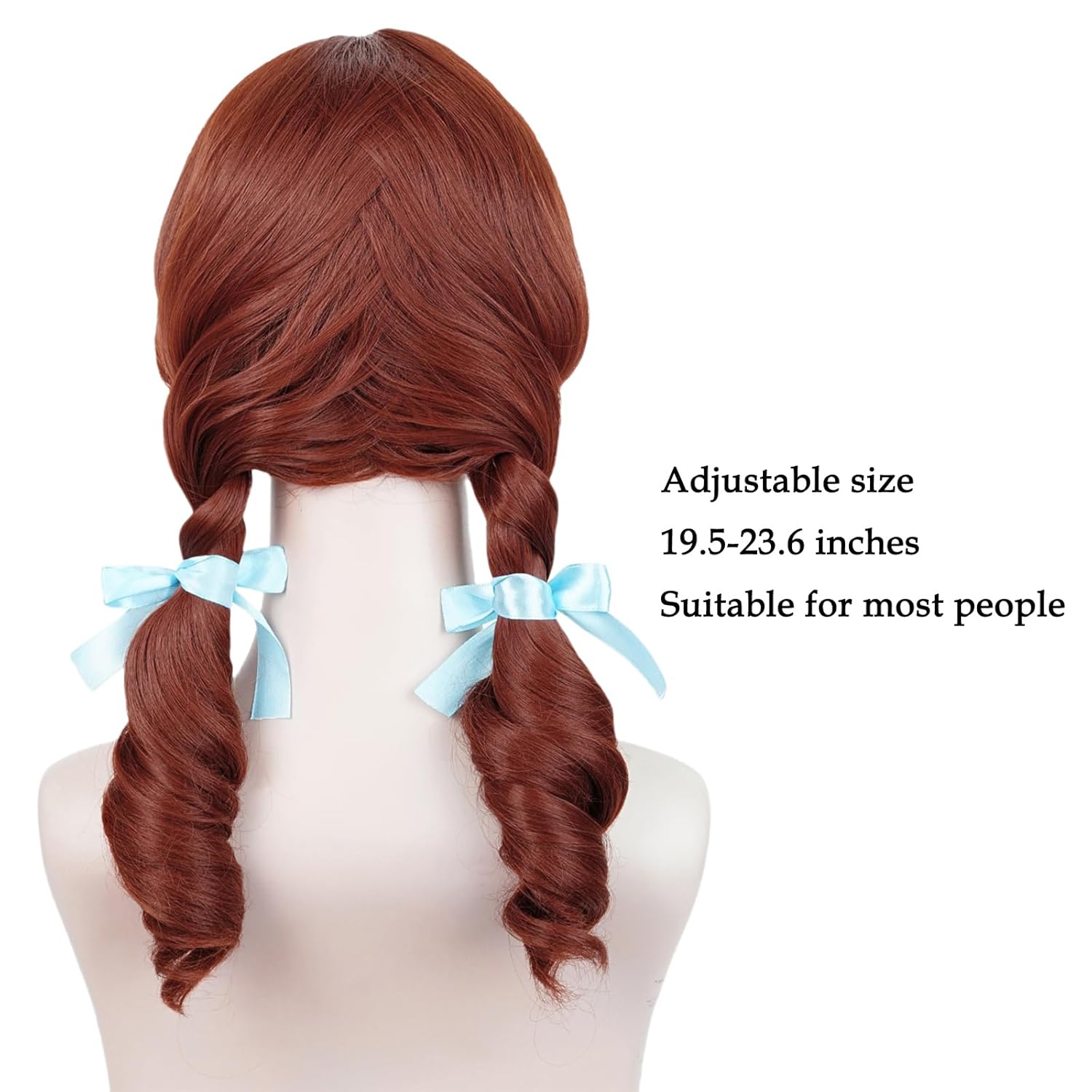 Probeauty Brown Braided Wig for Women, Long Reddish Cosplay Wigs for Halloween Costume Dress Party with Blue Ribbon 19.6 Inch - Image 3