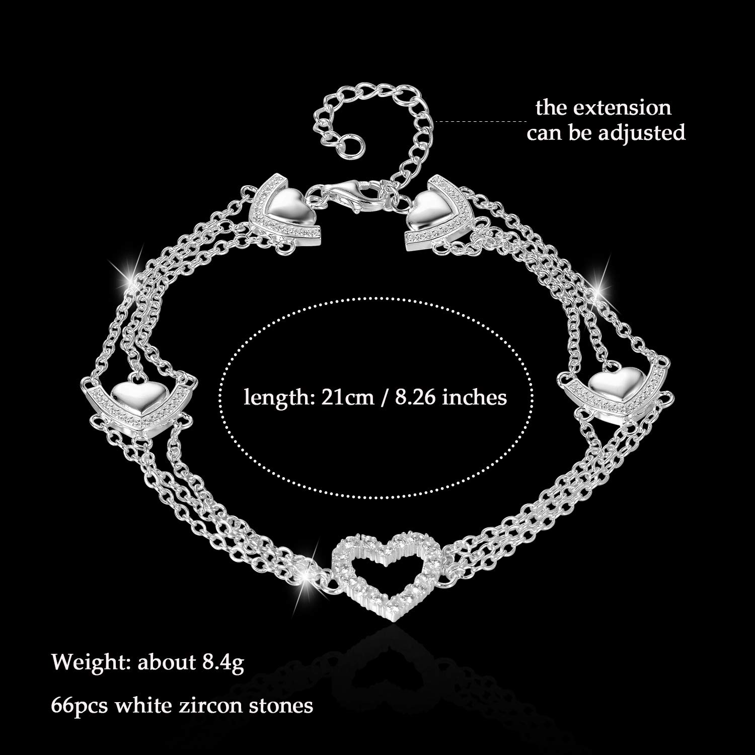 GW Fussketten für Frauen Herz Fußkettchen Silber 925 Zircon Mehrreihige Fußschmuck Fusketten Set