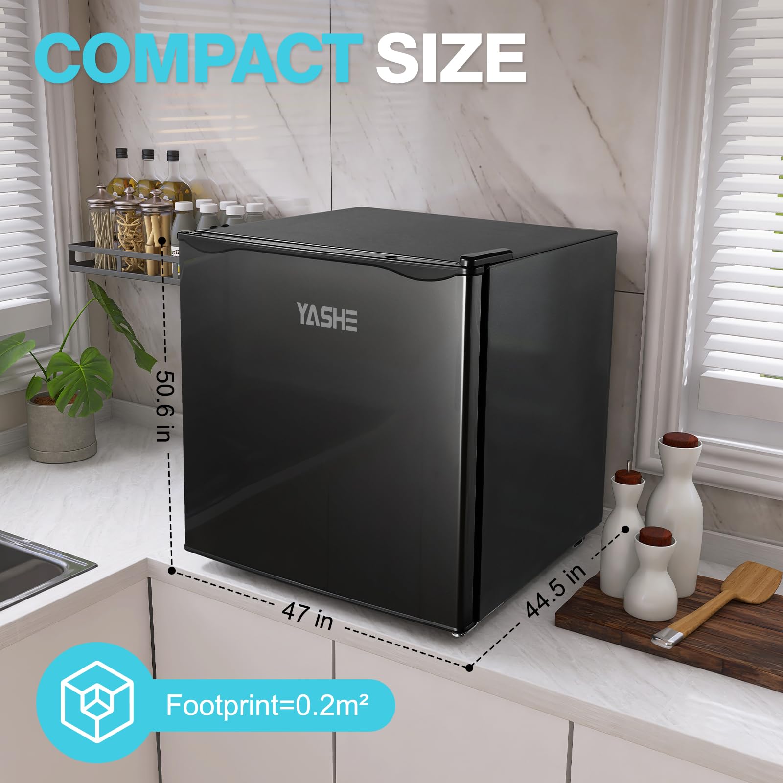 YASHE 52L Mini Fridge Freezer, Table Top Fridge, Single Door Compact Refrigerator, Adjustable Thermostat, Large Capacity, Reversible Door, Refrigerators for Bedroom, Offices, Dorm, Apartment — view 7