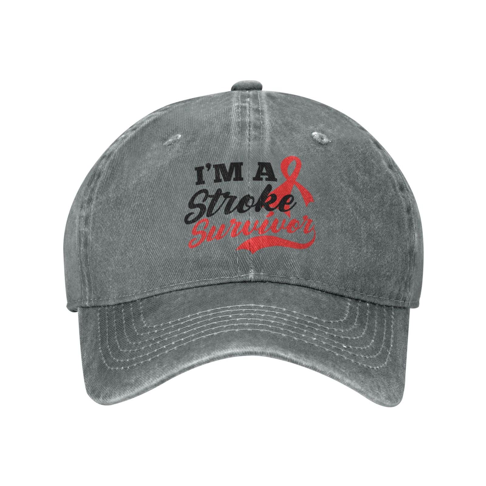 KILZUNSHRI'm-A-Stroke-Survivor Hats Unisex Vintage Washed Distressed Baseball-Cap Adjustable Black Dad-Hat