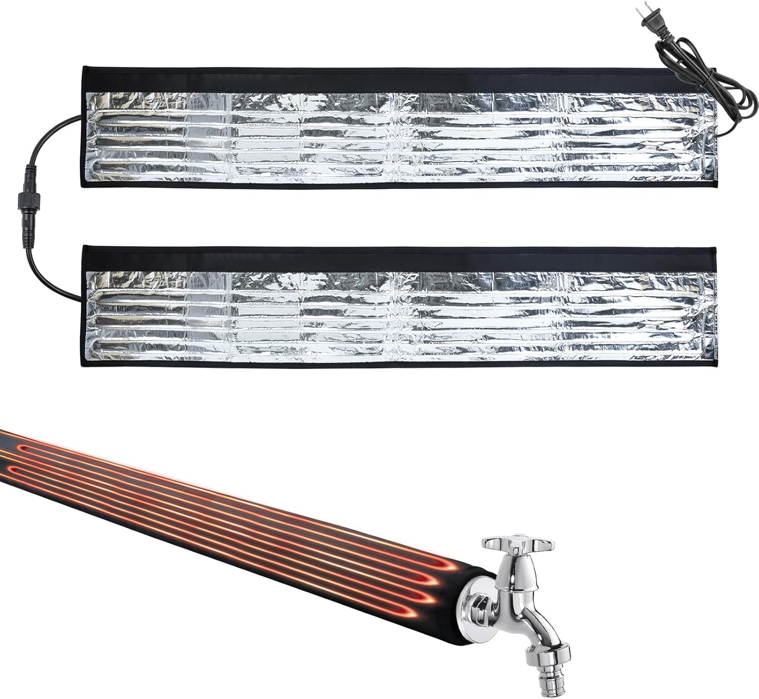 2Pcs Water Pipe Heat Blanket, 39"x7" Stickable Water Pipes Heater Tape with 6.6Ft Cable Foil Pipe Warmer Water Line Insulation Wrap Pipe Freeze Protection for Outdoor Pipe RV Sewer Hose, Max140˚F，110V