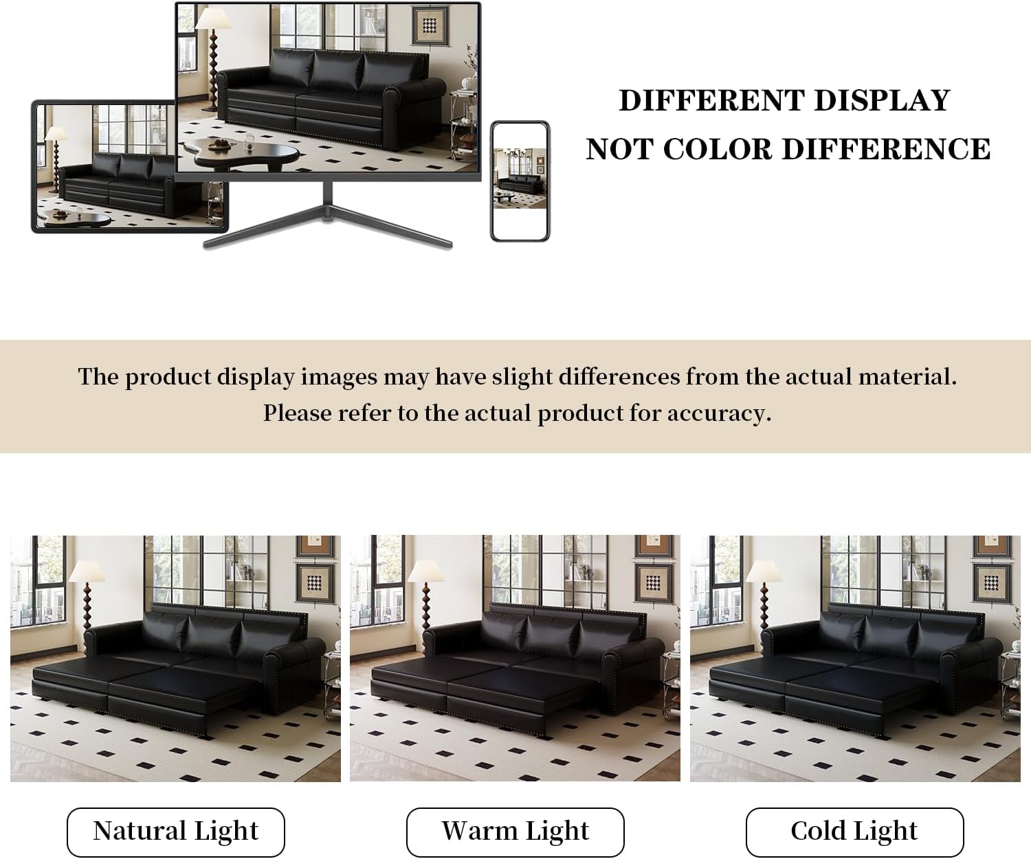 93.7" King Size Sleeper Sofa Bed, Pull Out Sofa Bed, Faux Leather Upholstery, 3 in 1 Convertible Sleeper Couch, Chaise Lounge, Retro Recliner for Living Room, Apartment, Office, Black