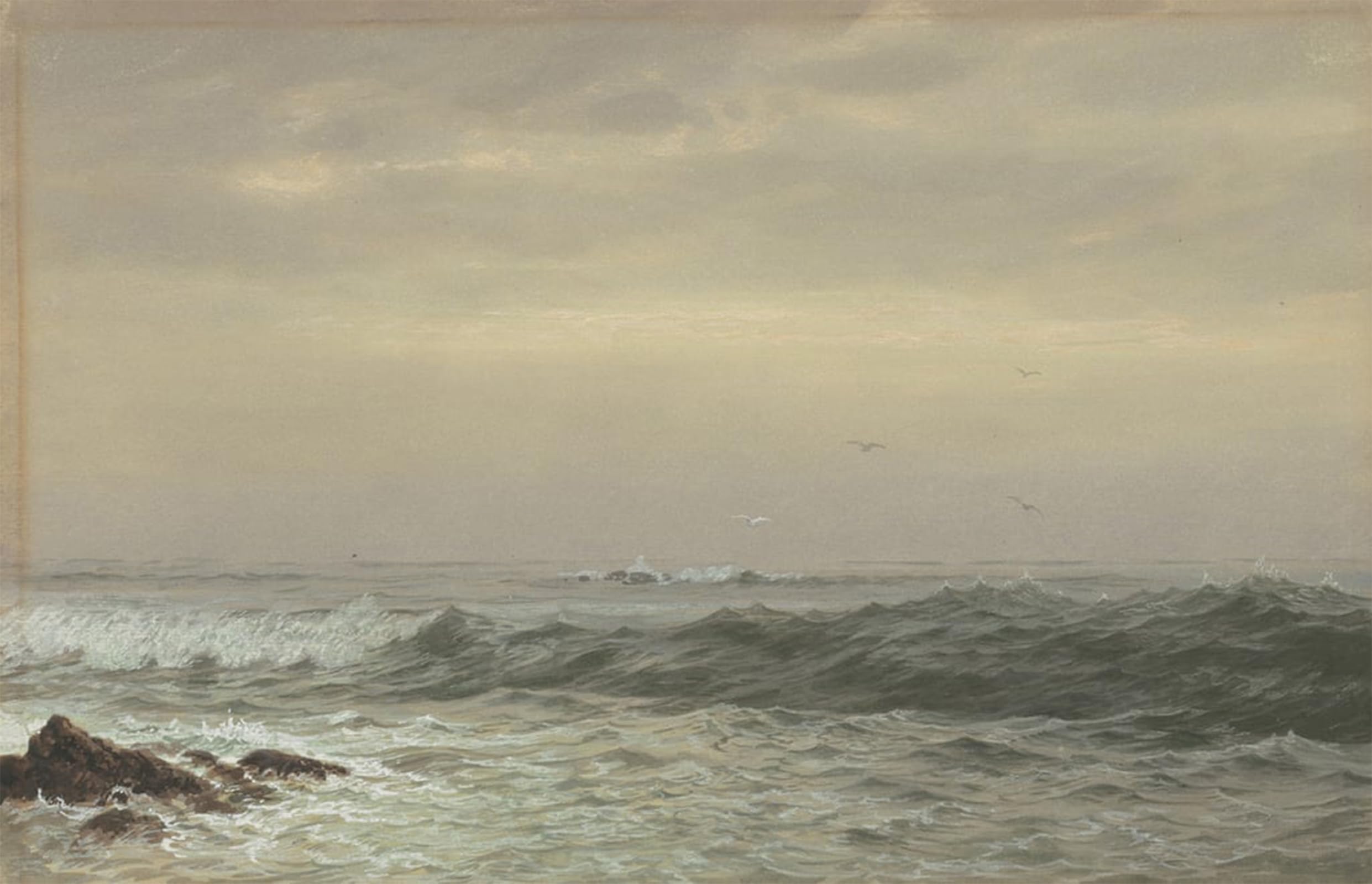 ARTXLXXBN Famous Art Print Poster Vintage Wall Art Rocks and Breaking Waves by William Trost Richards Canvas Art Poster for Home Decor 60x90cm