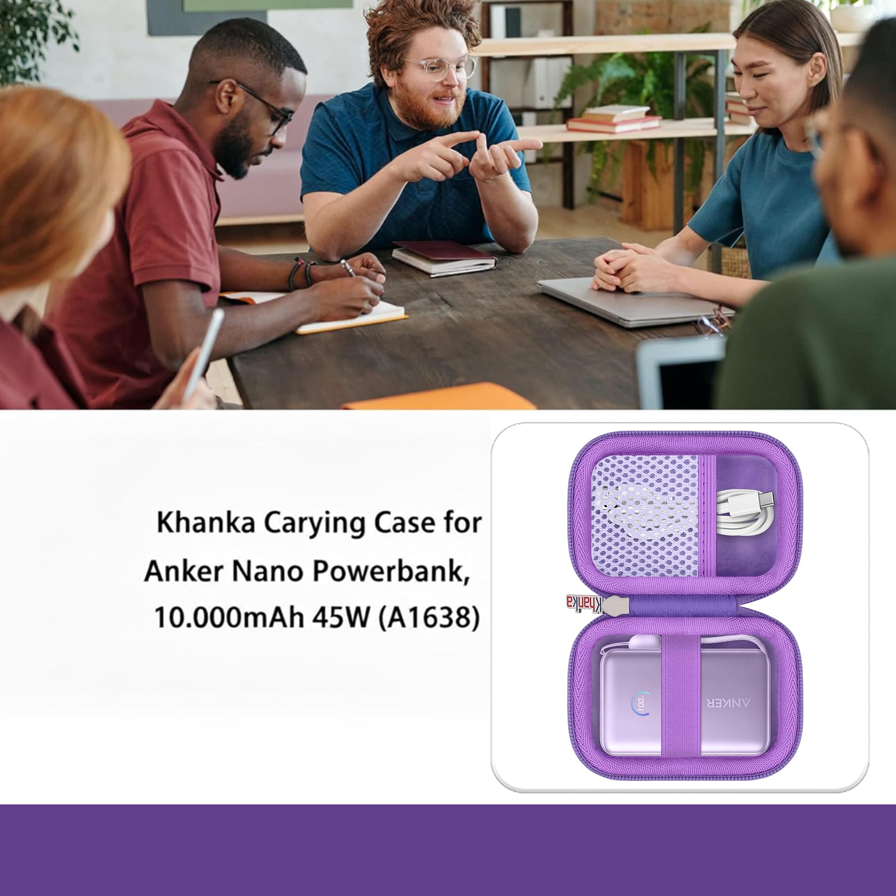 Khanka do Anker Nano Power Bank, 10.000 mAh 45 W (A1638) Twarda obudowa do podróży, etui na przedmioty Anker Nano 45 W Max Kompaktowe, tylko obudowa (Fioletowy)