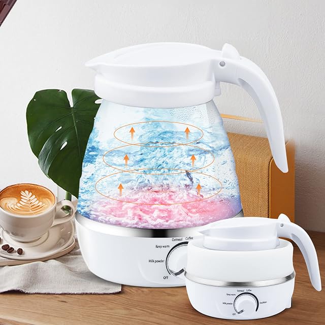 Foldable Travel Kettle, Electric Mini Kettle, Camping Kettle 600ml, Lightweight and Portable Kettle, Collapsible Kettle for Bedroom and Traveling (White)