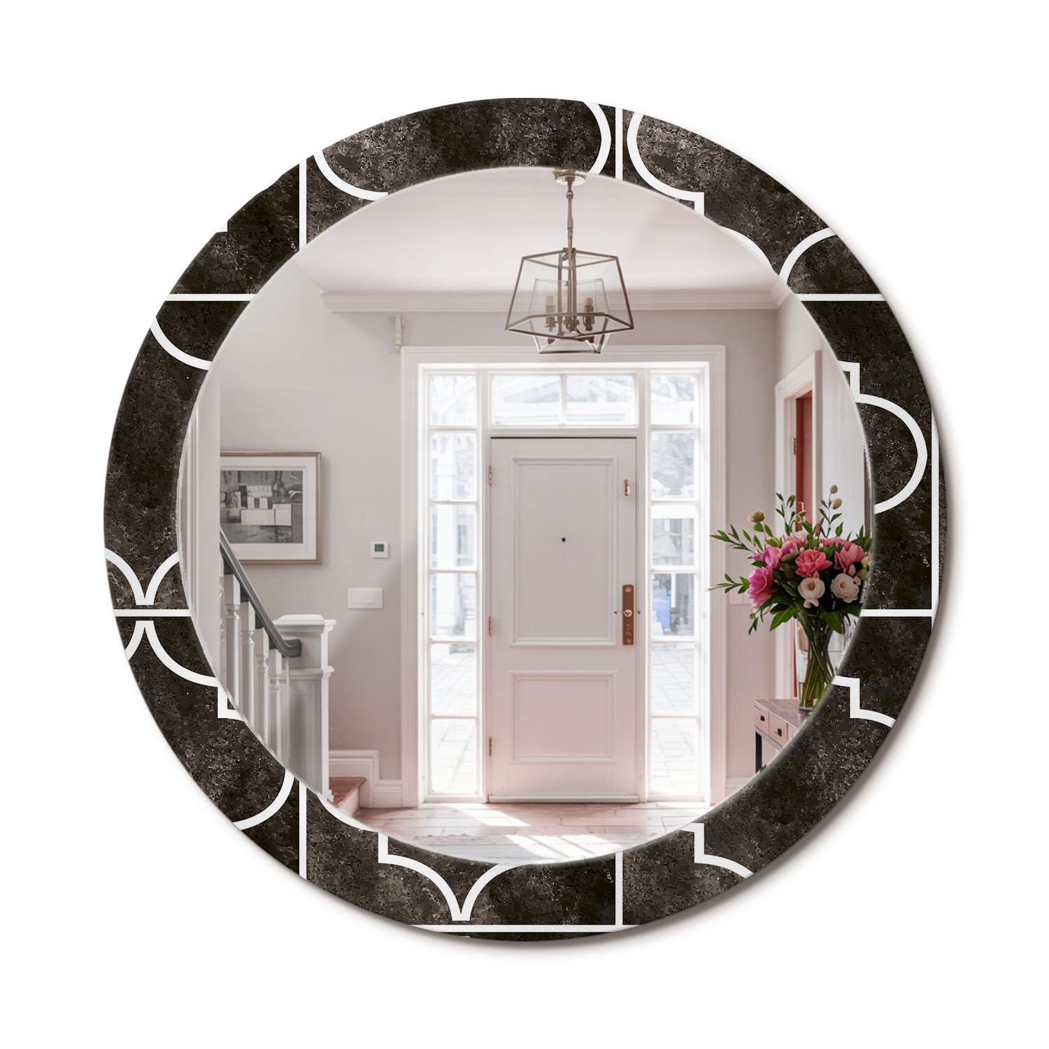 Miroir Rond Cadre en Verre fi80 avec Motif Antique Chic