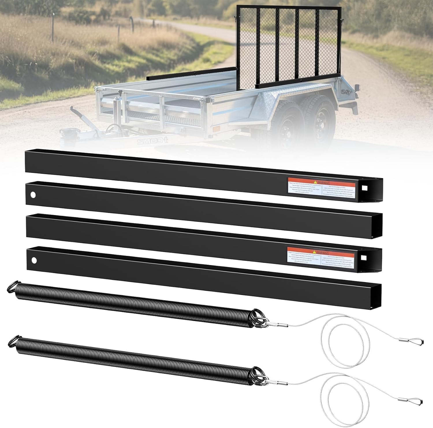 Upgraded 2-Sided Trailer Gate Lift Assist System, Utility Trailer Accessories with Gas Springs for Tailgate & Ramp, Easy Lift Kit for Car Hauler Trailers, Black