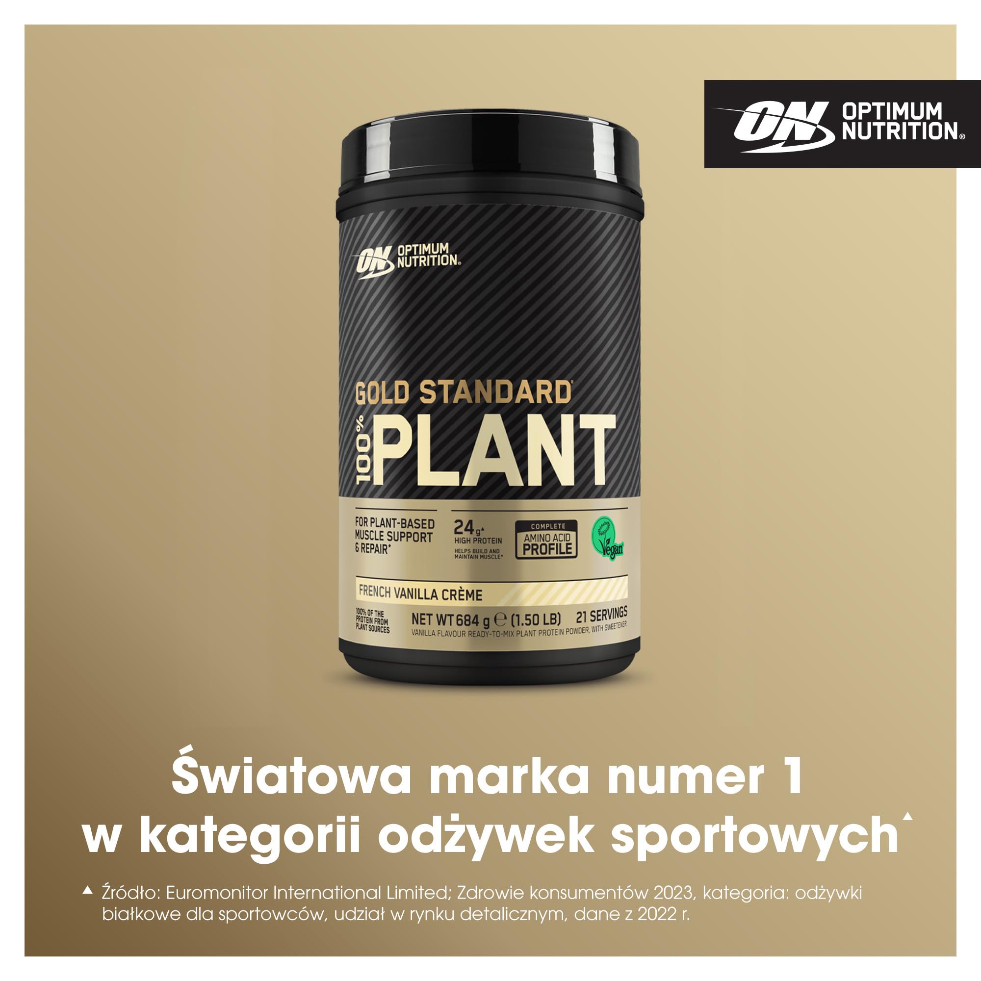 Gold Standard 100% Plant Based Optimum Nutrition – wegańska odżywka białkowa dla mężczyzn i kobiet, do spożycia po treningu lub o dowolnej porze dnia, wanilia, 21 porcji, 684 g