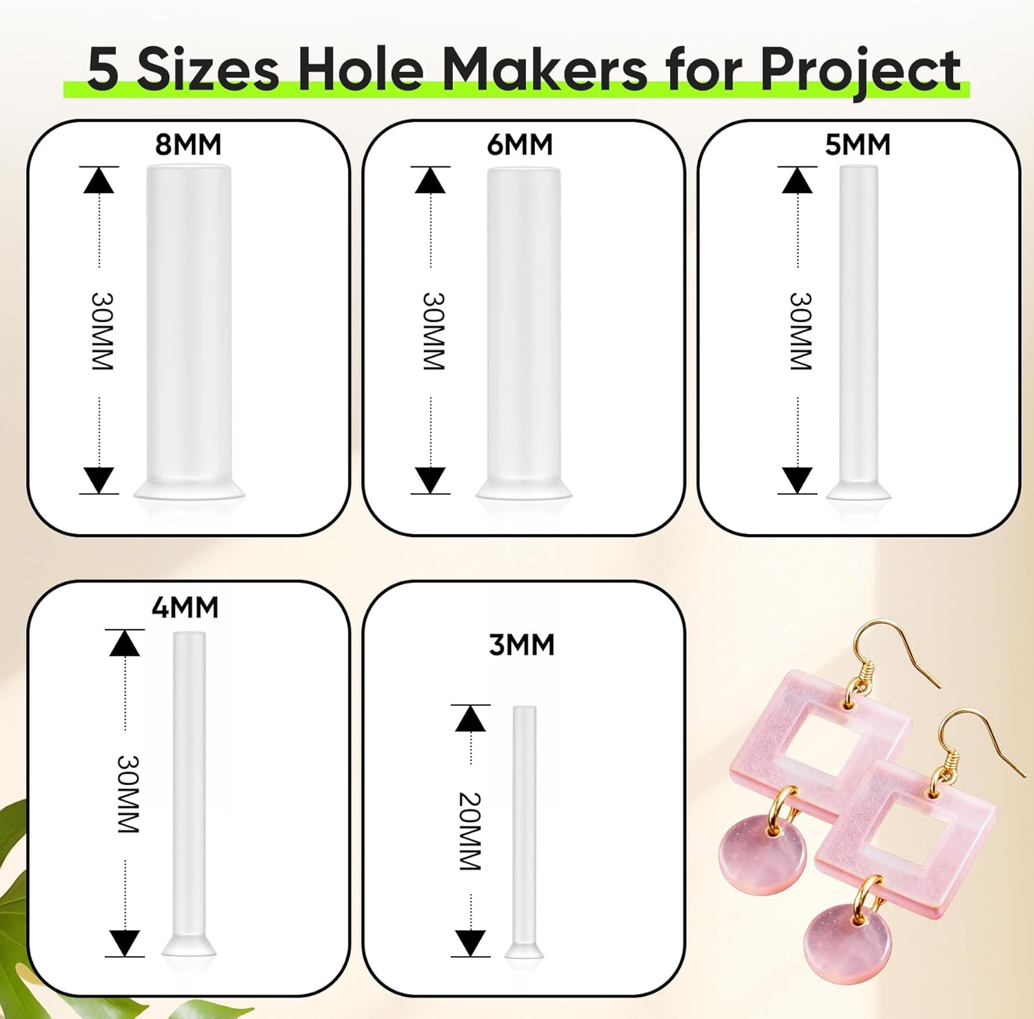 Beesini 5 Sizes Resin Hole Maker 25PCS - Drill-Free Silicone Tools for Epoxy UV Resin Jewelry Pet Tag Keychain DIY Crafts