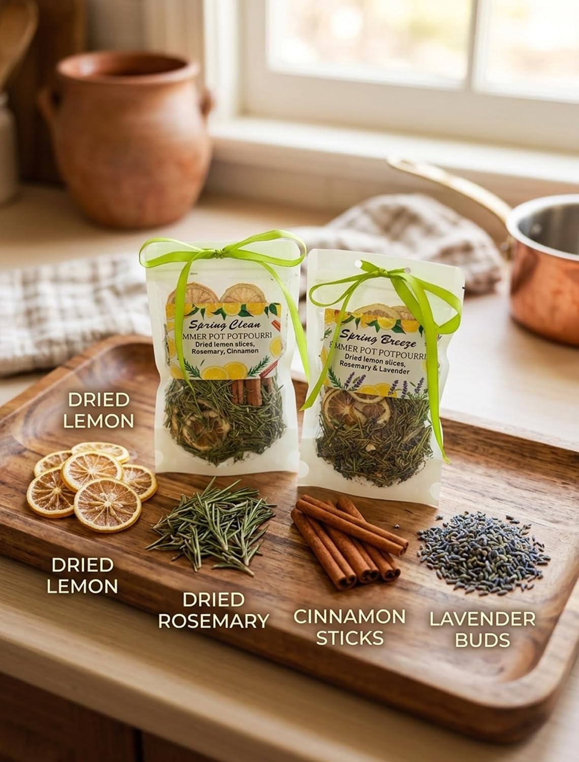 Spring Simmer Pot Kit 2 Pack - Spring Clean & Spring Breeze Stovetop Potpourri - Natural Home Fragrance with Dried Lemon, Rosemary, Lavender & Cinnamon - Refreshing Stovetop Kit