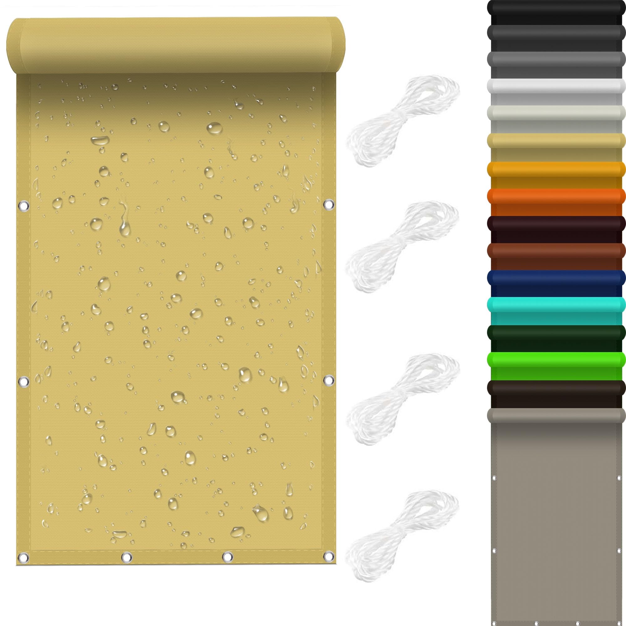 Voile anti-UV polyester de jardin et brise-vue balcon crème 1m