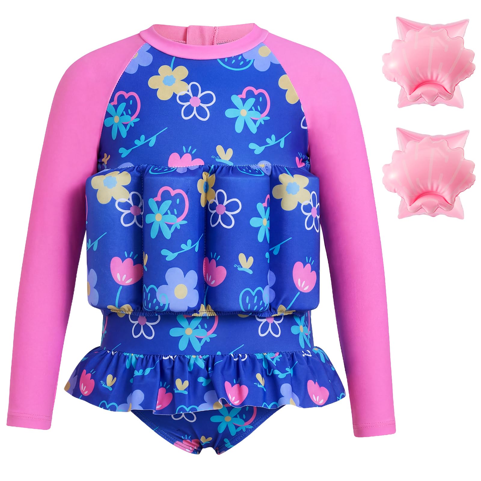 Gogokids Toddler Swim Vest, UPF 50+ Long Sleeve Float Suit with 8 Removable Buoyancy Pads & Arm Floats, Back Zip Learn-to-Swim for Kids 1-6 Years (10-20kg)