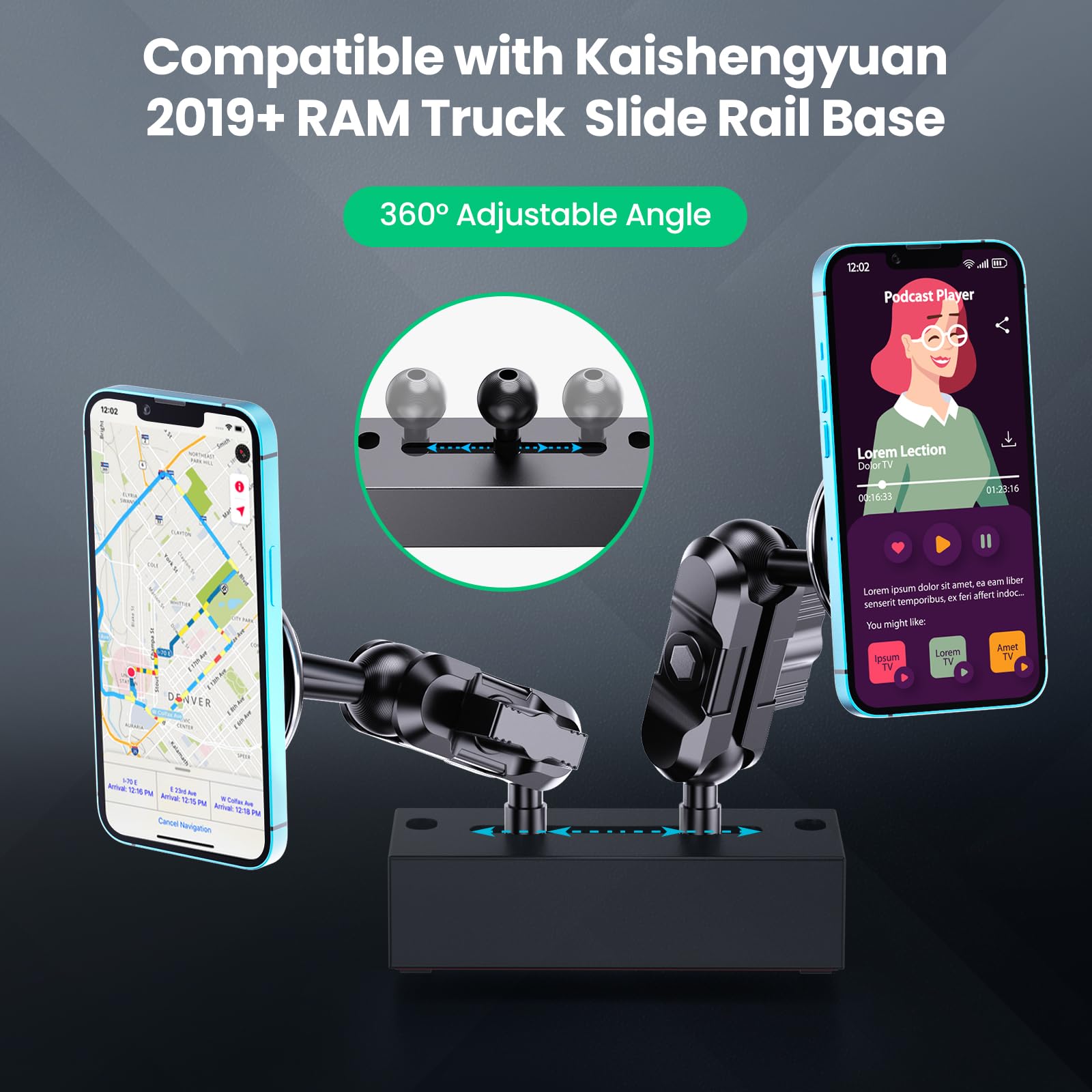 Kaishengyuan Supporto di ricarica magnetico per cruscotto con braccio a doppia presa da 8 cm + braccio di montaggio rotante di estensione compatibile con iPhone e smartphone Android – Adatto a sfere
