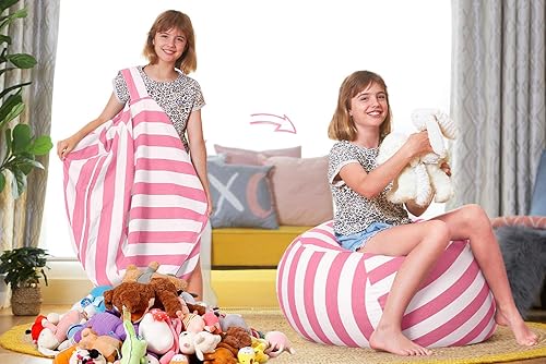 Miniatura 215 de Aubliss - Funda para organizar juguetes de felpa, se convierte en un puf cuando se rellena Se convierte en un puf para niños cuando está lleno. Aqua