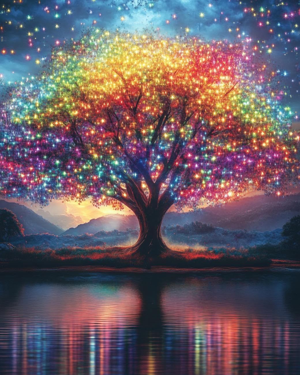 Kits De Punto De Cruz Con Cuentas Árbol colorido Paisaje 9CT 30x40cm