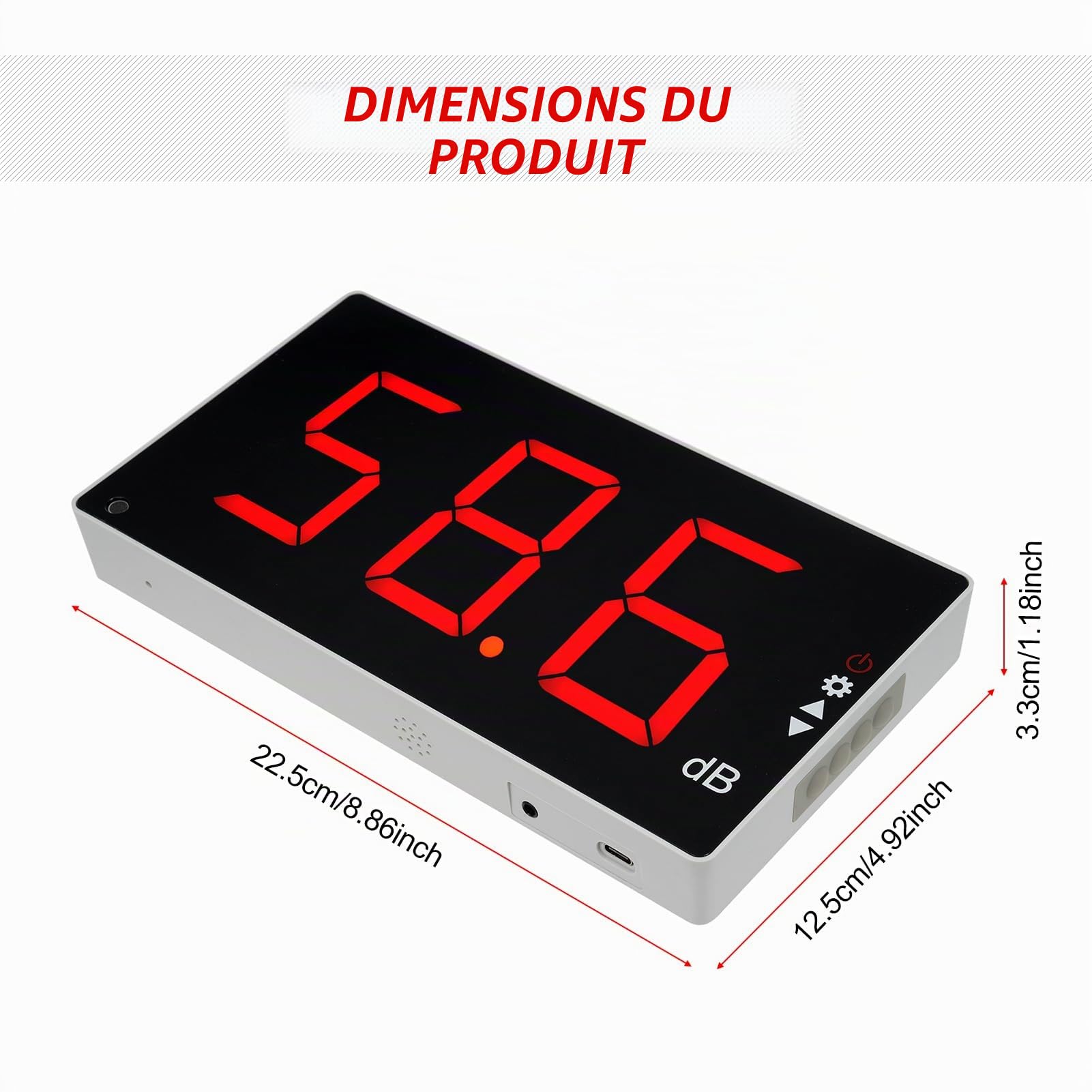 Irfora Sonomètre à grand écran LCD - Sonomètre numérique mural - Testeur de bruit numérique - Testeur de contrôle des décibels - Niveau sonore - Plage de mesure de 30 à 130 avec