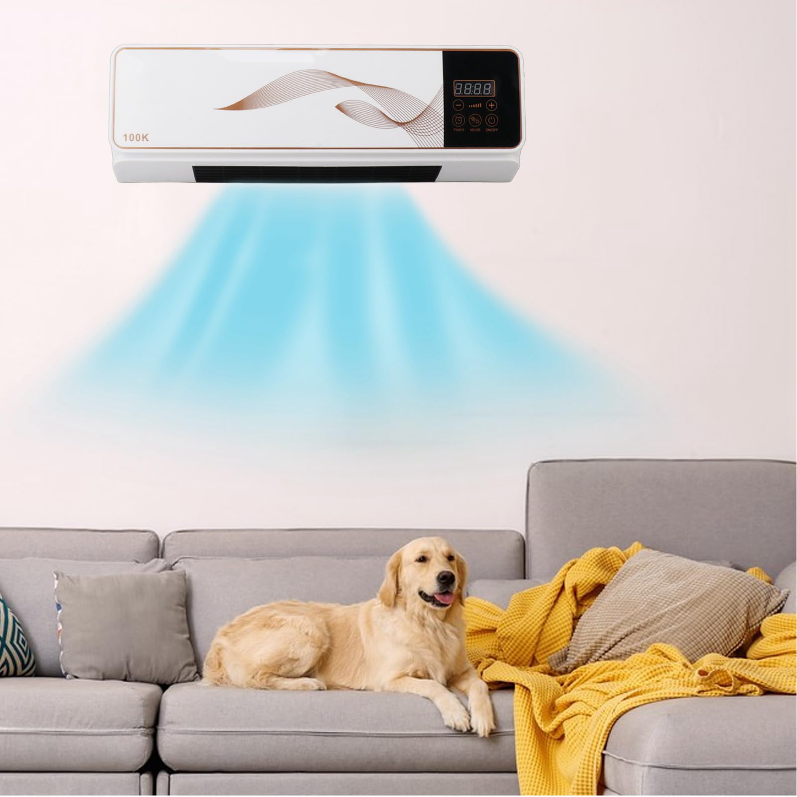 Elektryczny Klimatyzator, Mini Urządzenie Grzewczo Chłodzące 2 w 1 Termowentylator Ścienny Klimatyzator z Pilotem Zdalnego Sterowania Klimatyzator do Domu Sypialni Pokoju Dziennego (Wtyczka UE)