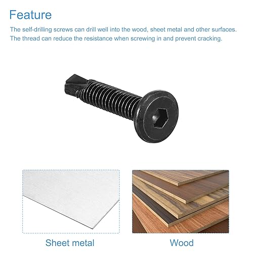 Miniatura 3 de uxcell Tornillos autorroscantes hexagonales, 14 x 1-14" 410 Tornillo de perforación de cabeza plana de chapa de acero inoxidable 410, 50 piezas,