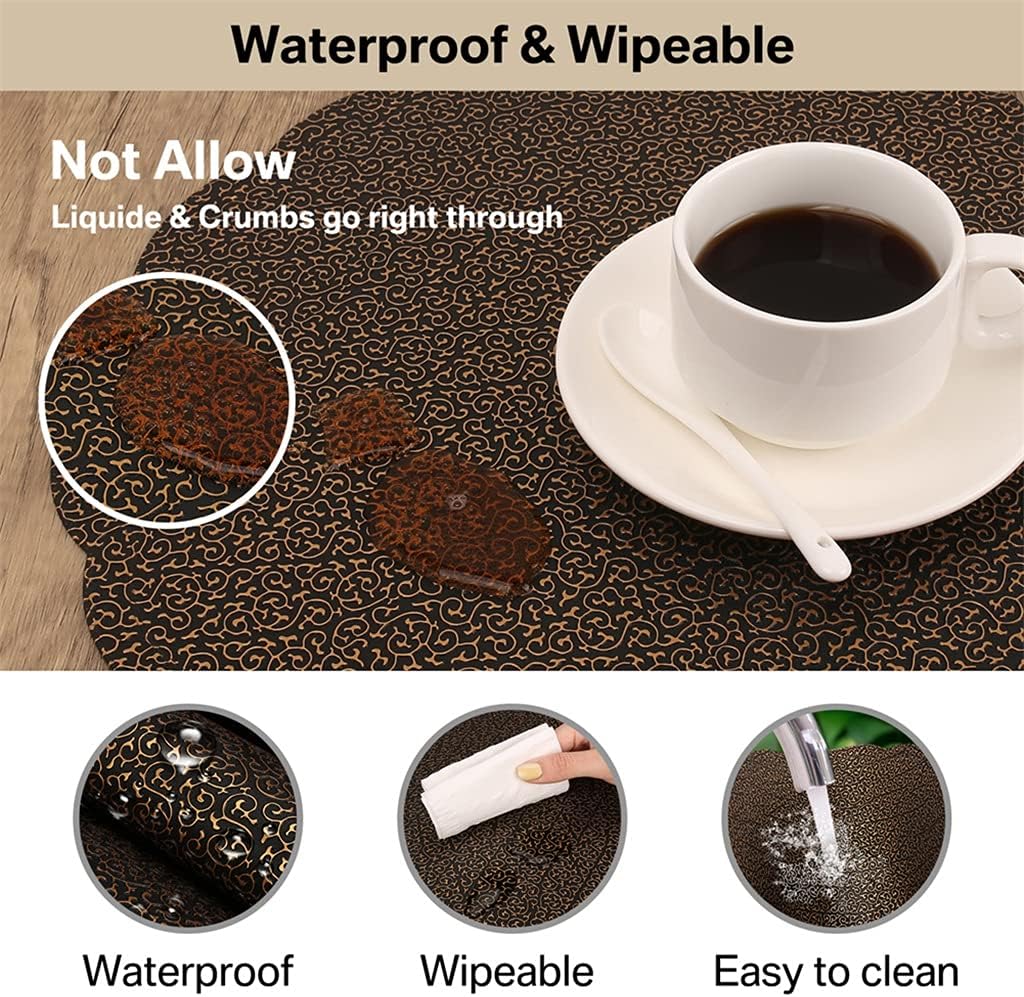 Thick PU Waterproof Placemat Insulation Western Place Mat for Dinner Table Coffee Tea Cup Coaster Set Kitchen Accessori(OneColor,12Pcs)