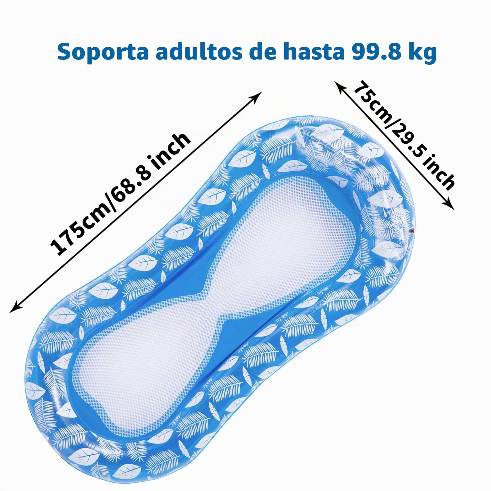 Hamaca Flotante Piscina Colchoneta de Agua para Adultos Inflable Tumbona Hinchable Flotador con Eposacabezas y Red | Inflable, Con red y reposacabezas, Silla de salón flotante, Cama de agua, Juguete de la piscina