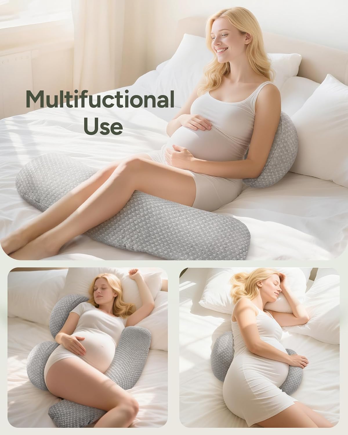 Pregnancy Wedge Pillow for Sleeping, Adjustable Maternity Pillow for Side Sleepers, Supports Back, Belly & Hip, Ideal for Pregnant Women, Rayon Made from Bamboo Removable Cover, Grey (Plus)