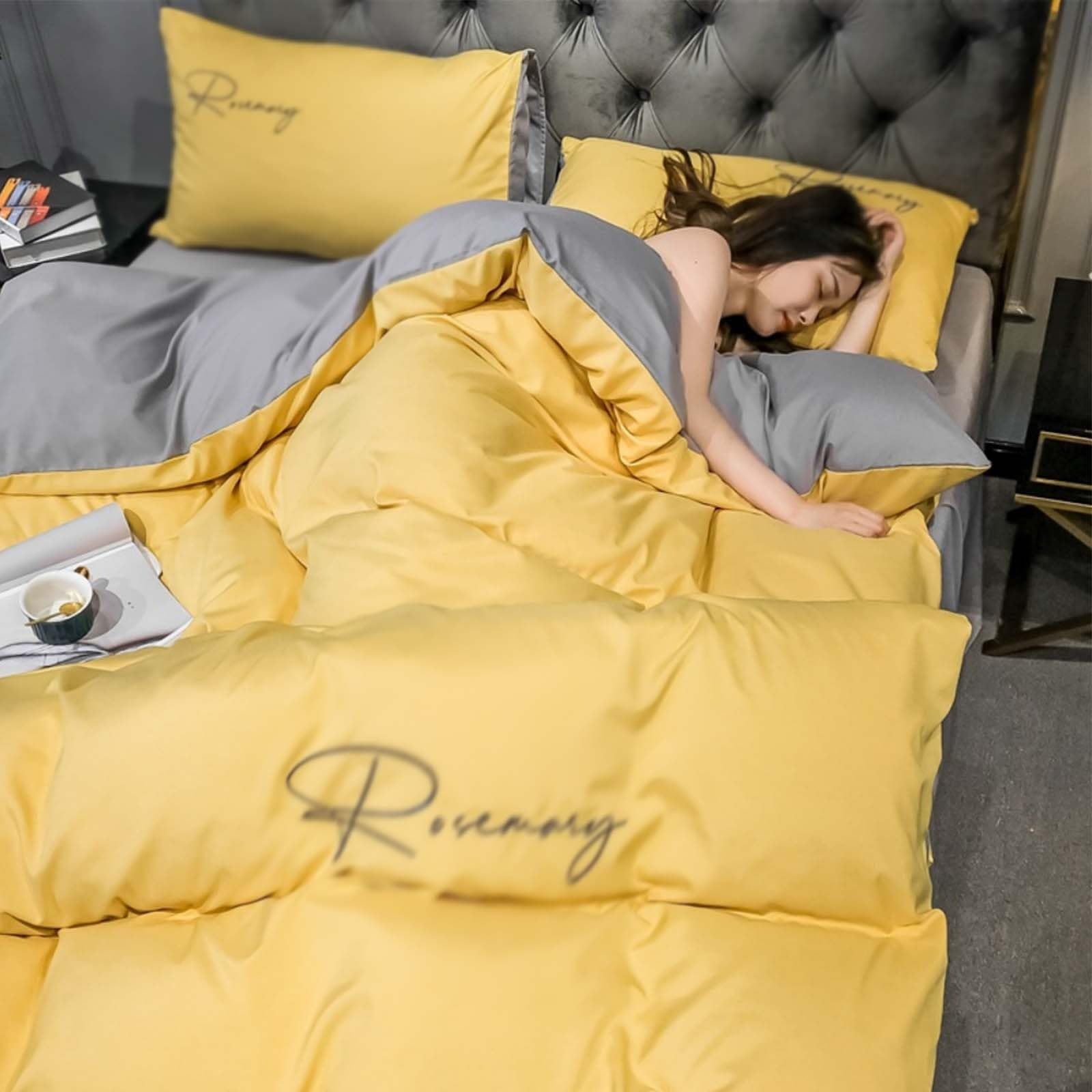 Parure de lit 4 pièces pour lit double drap et housse de couette zippée 2m