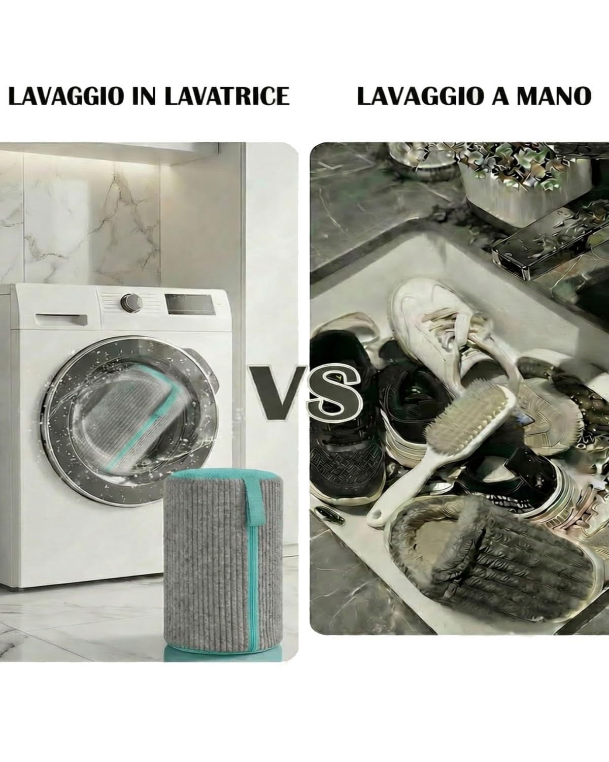 Set da 2 Sacche per Lavatrice con Chiusura Lampo Bloccabile, Lavabile in Lavatrice, Pulizia a 360°, Protezione Scarpe Sportive, Bianca, Grigio