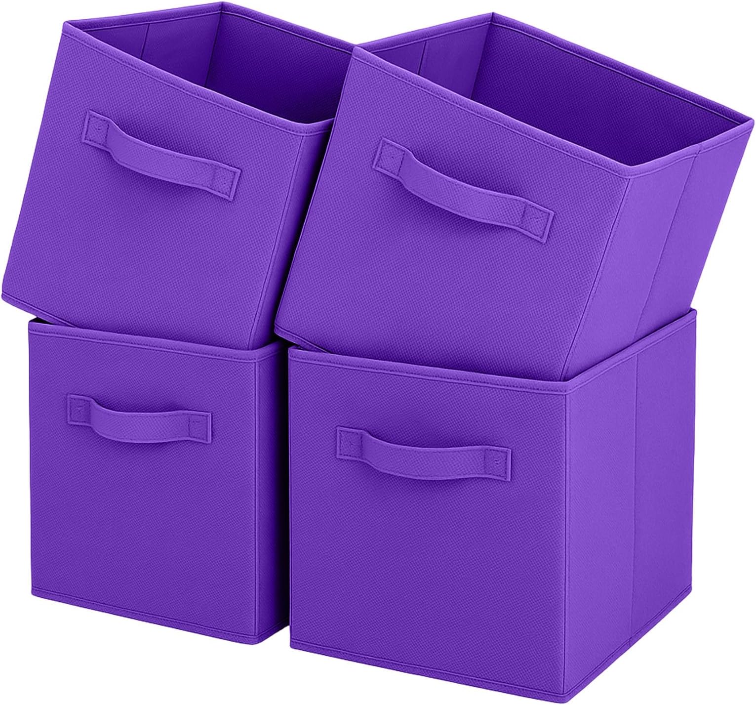 Storage Box, Collapsible Fabric Storage Cube with Handles for Home, Kids Room, Closet and Toy Organization,Pack of 4, 26.7 x 26.7 x 27.9 cm, Dark Purple