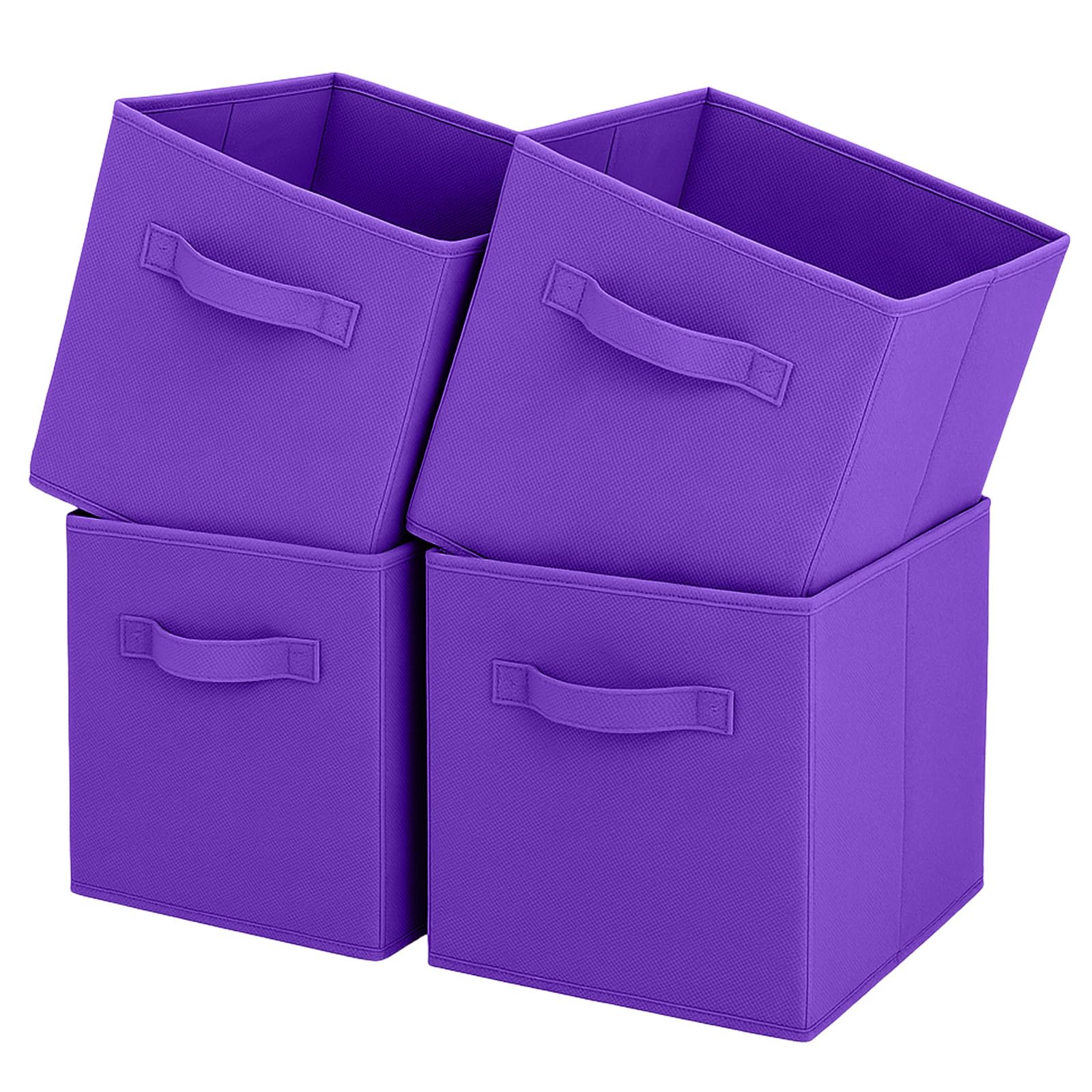 Pinkgarden Storage Box, Collapsible Fabric Storage Cube with Handles for Home, Kids Room, Closet and Toy Organization,Pack of 4, 26.7 x 26.7 x 27.9 cm, Dark Purple