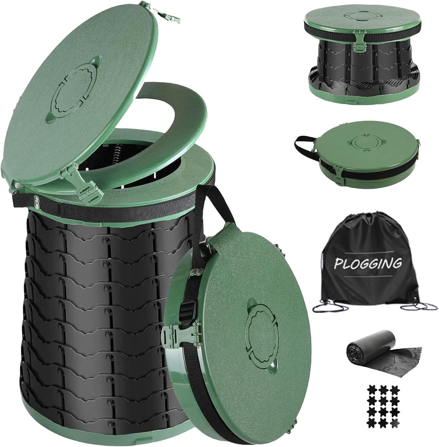 XXL Portable Toilet -19.7" H 15" D Adjustable Foldable Camping Toilet, Luggable Loo with Lid, Strap,Toilet Bag for Camping, Hiking, Travel and Car with Carry Bag