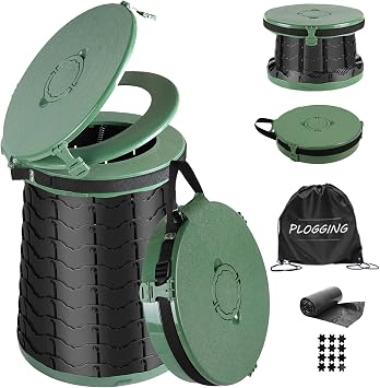 XXL Portable Toilet -19.7" H 15" D Adjustable Foldable Camping Toilet, Luggable Loo with Lid, Strap,Toilet Bag for Camping, Hiking, Travel and Car with Carry Bag
