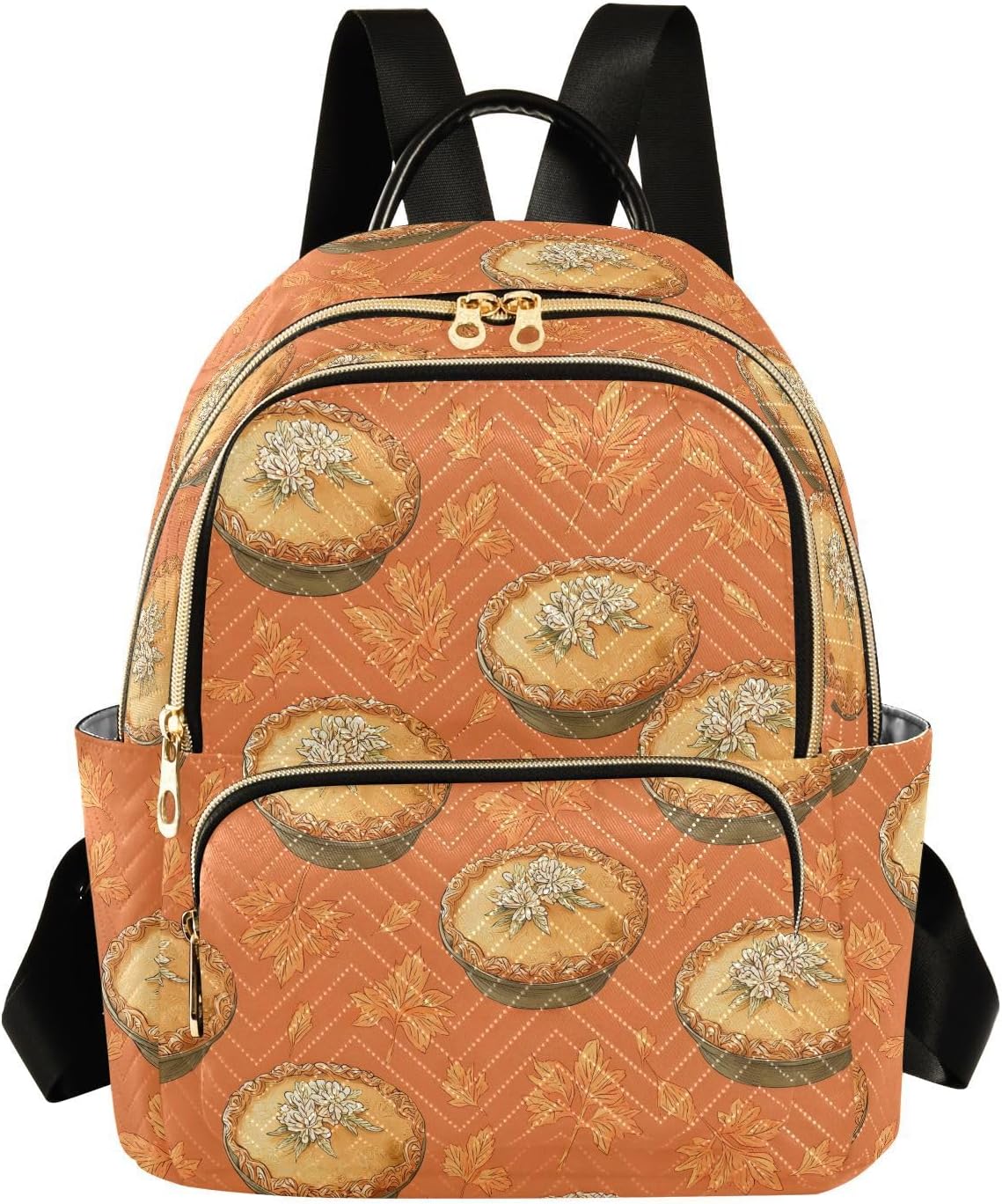 Pumpkin Pie Leaves Orange Backpack Purse for Women Shoulder Bag Fashion Daypack Ladies Handbag Lightweight Travel Bag Rucksack