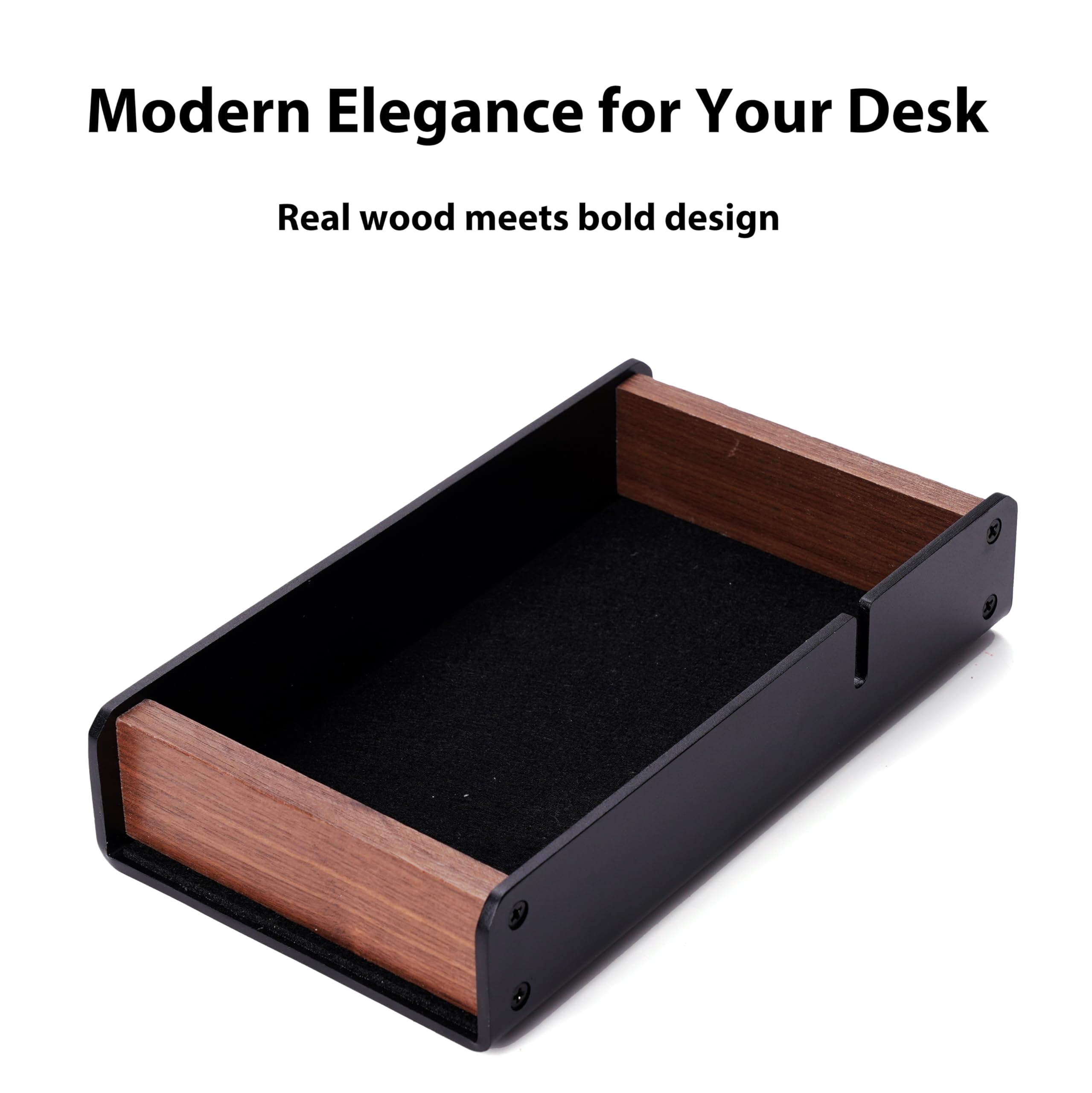 Walnut Desk Tray with Pen Holder Set Solid Wooden Desk Drawer Organizer for Keys Pen Watch Airpods Earbuds — view 2